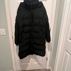 Dkny Black Long Puffer Coat with Hood